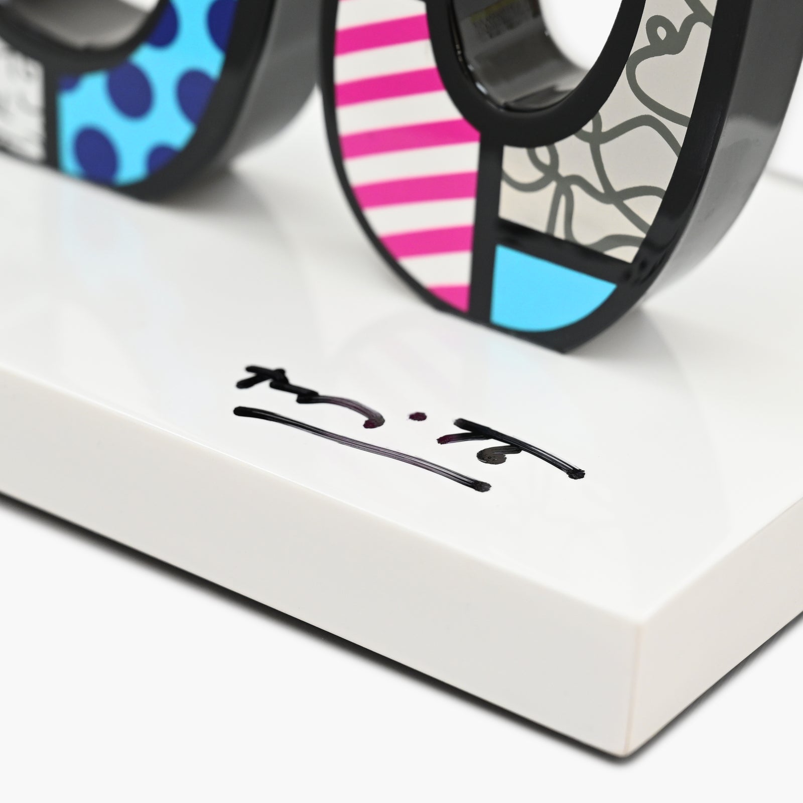 Hand signed signature on limited edition Snake sculpture by Romero Britto