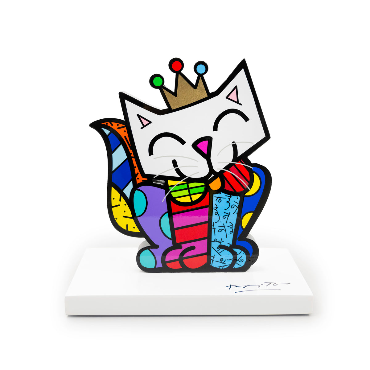 Romero Britto cat white base limited edition  colorful pop art design