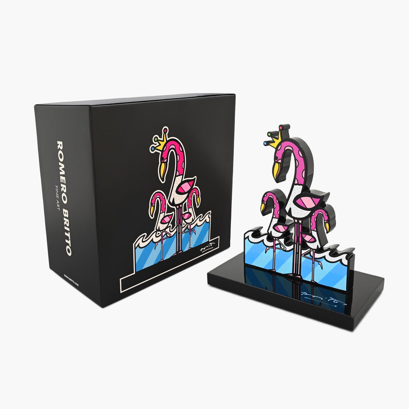 Romero Britto Flamingos sculpture with original packaging and Certificate of Authenticity
