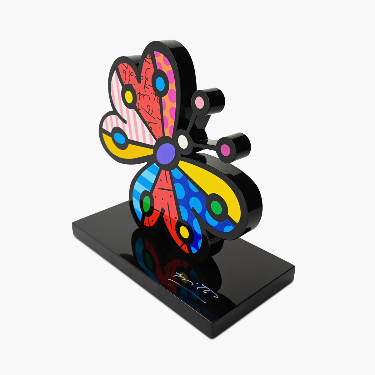 Side profile of hand signed Garden Butterfly contemporary art sculpture by Romero Britto