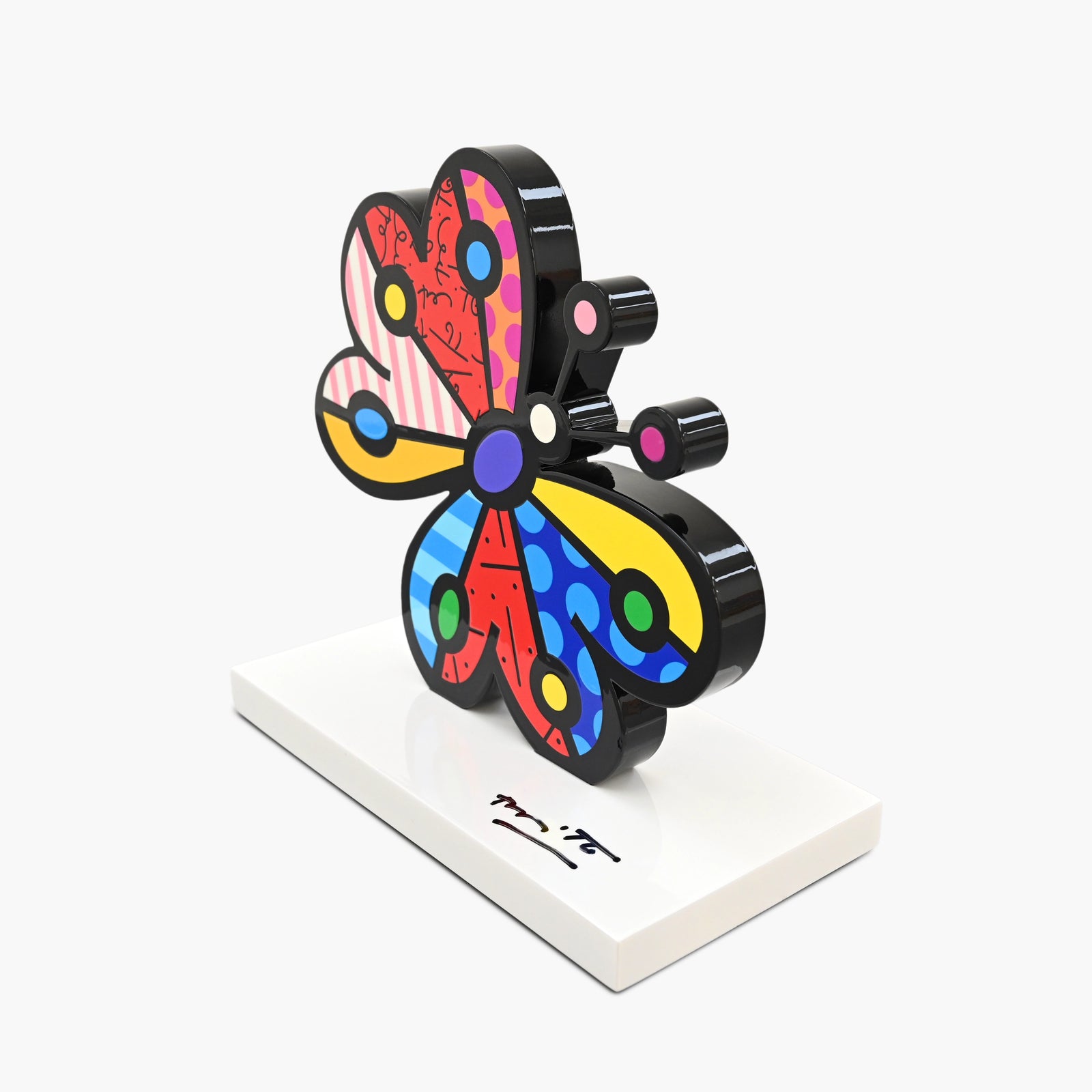Side profile of hand signed Garden Butterfly contemporary art sculpture by Romero Britto