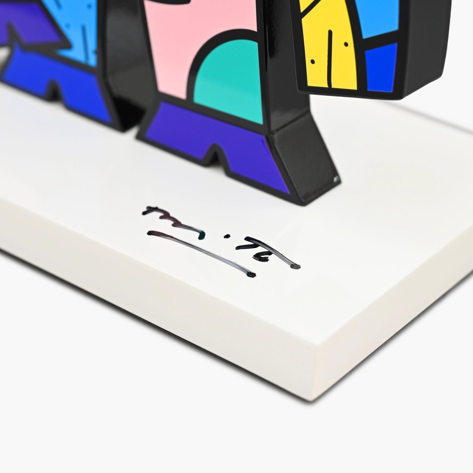 Hand signed signature on limited edition Unicorn sculpture by Romero Britto
