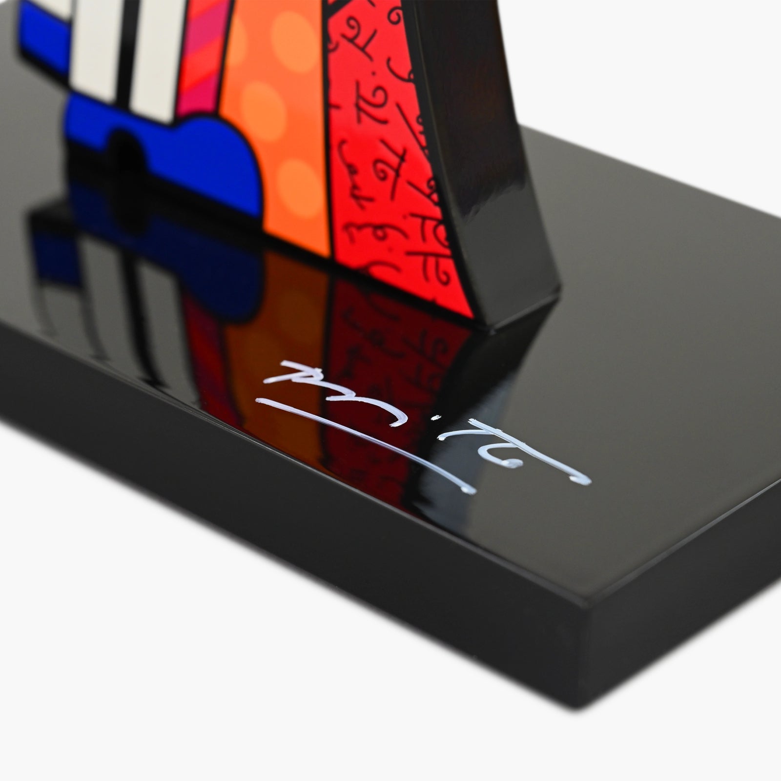 Hand signed signature on limited edition Love Is Love sculpture by Romero Britto