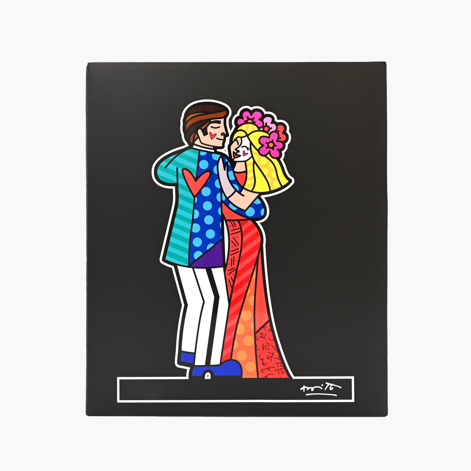 Original Romero Britto Studio packaging for Love Is Love limited edition sculpture