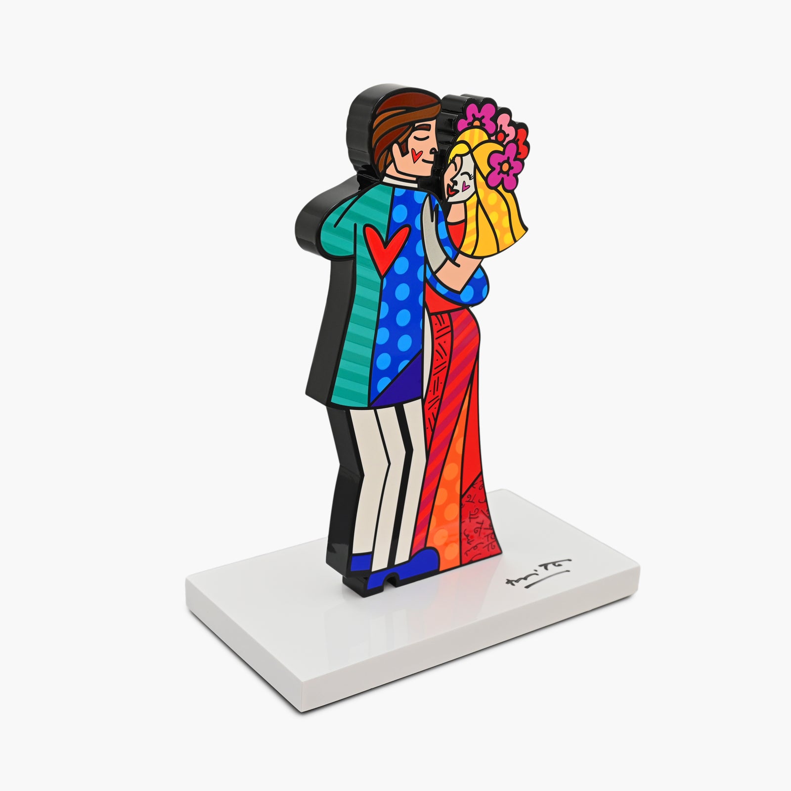 Side profile of hand signed Love Is Love contemporary art sculpture by Romero Britto
