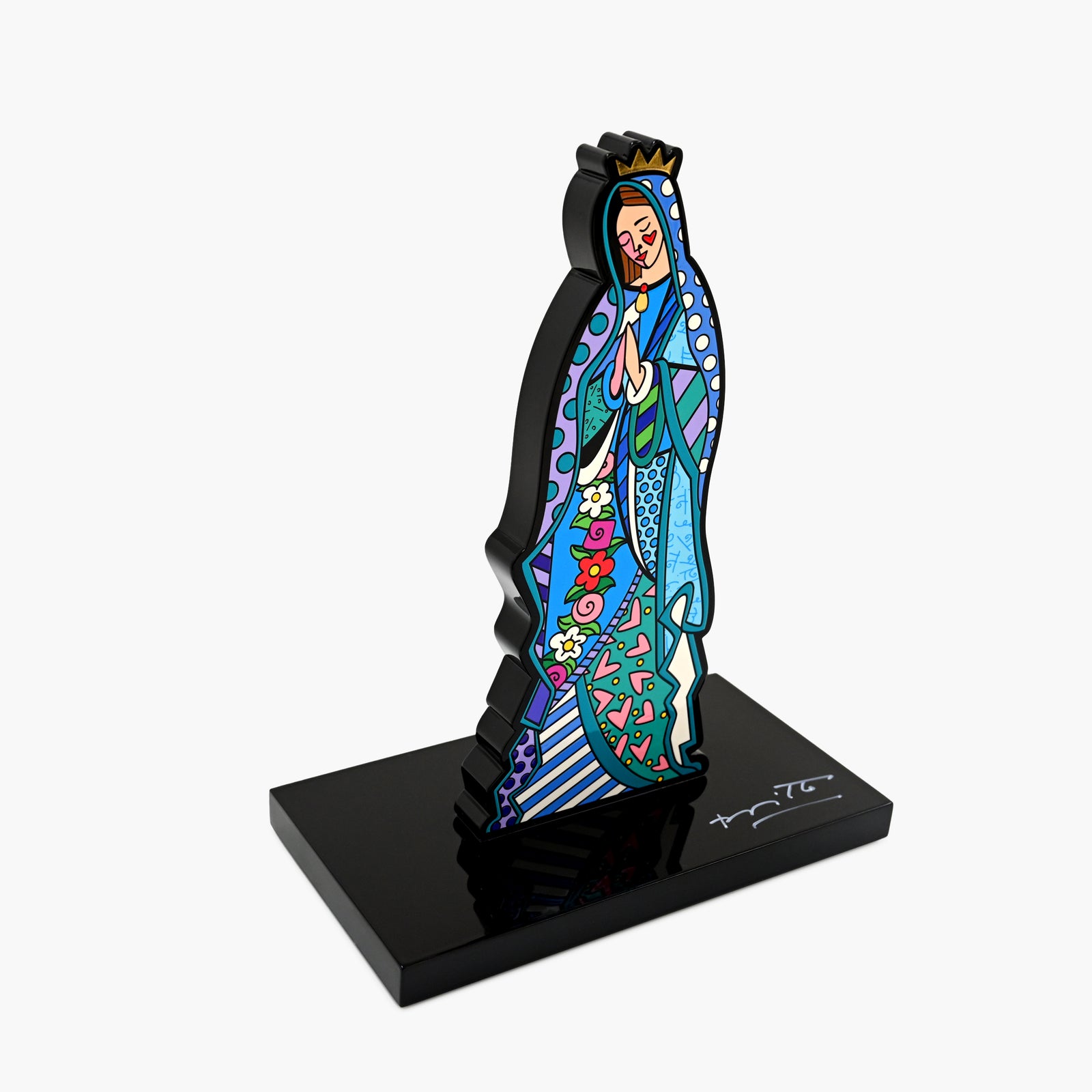 Side profile of hand signed Virgin Mary contemporary art sculpture by Romero Britto