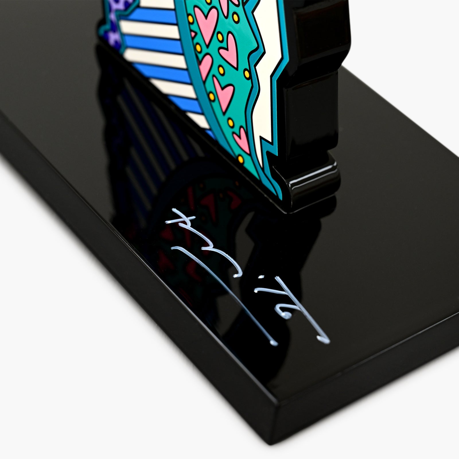 Hand signed signature on limited edition Virgin Mary sculpture by Romero Britto