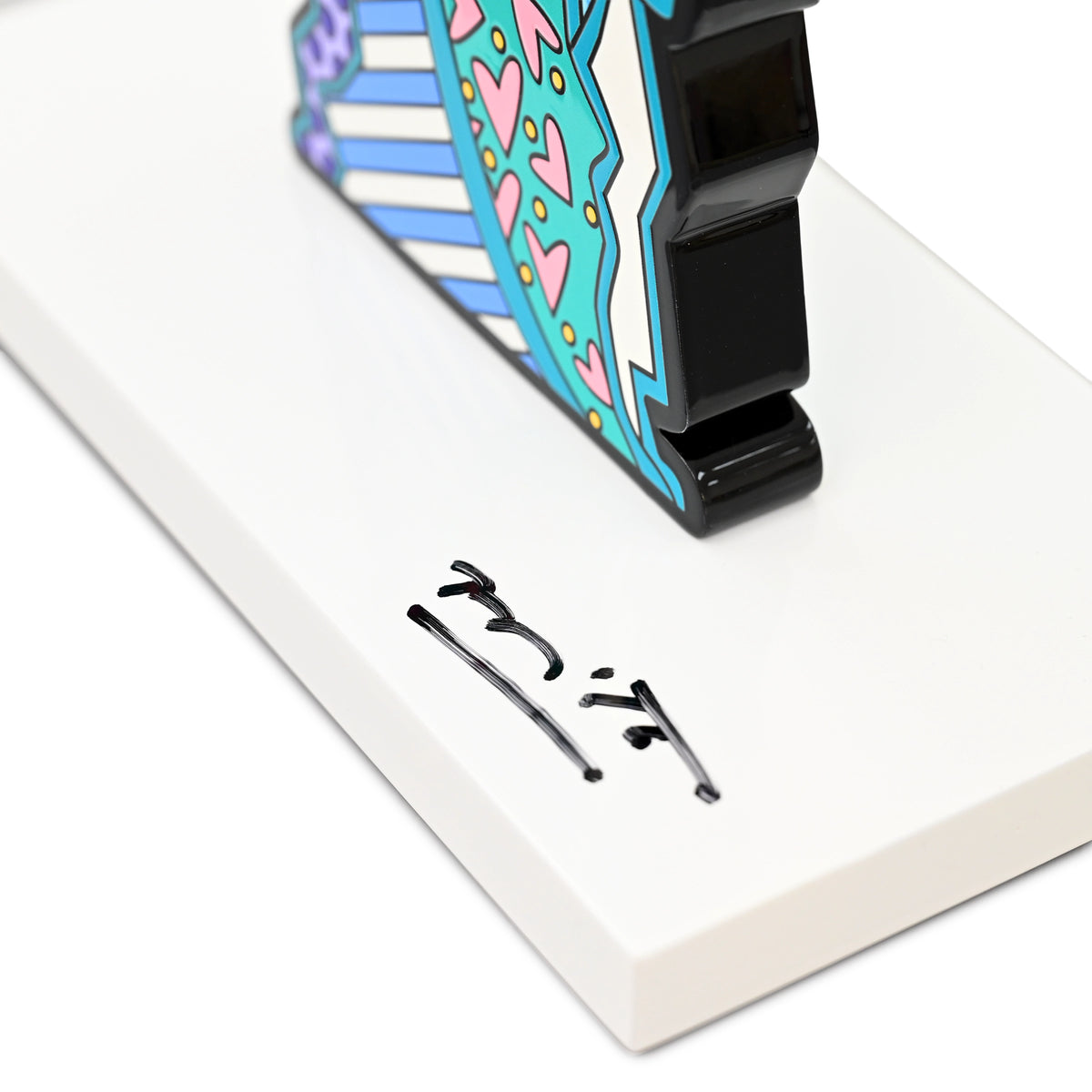 Hand signed signature on limited edition Virgin Mary sculpture by Romero Britto