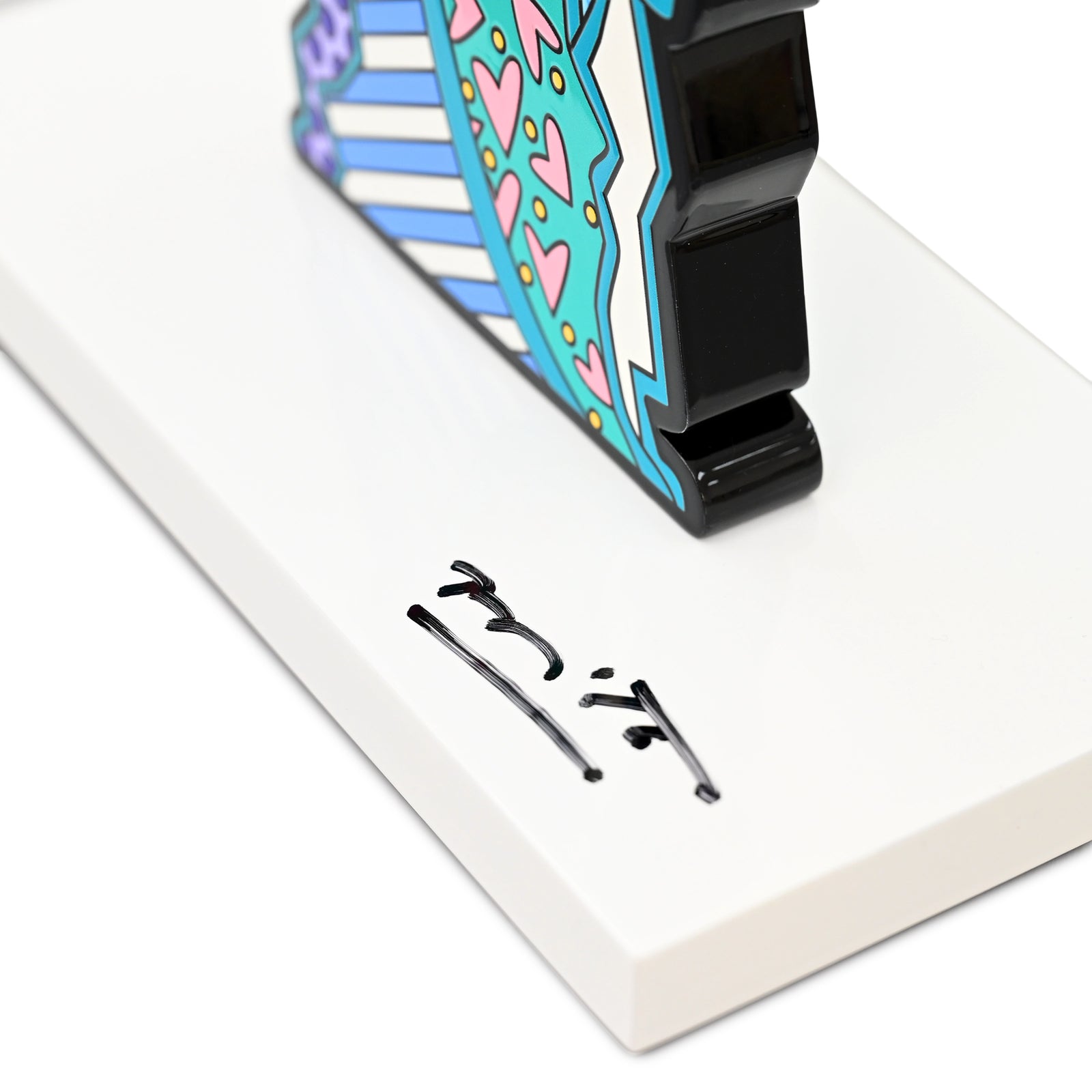 Hand signed signature on limited edition Virgin Mary sculpture by Romero Britto