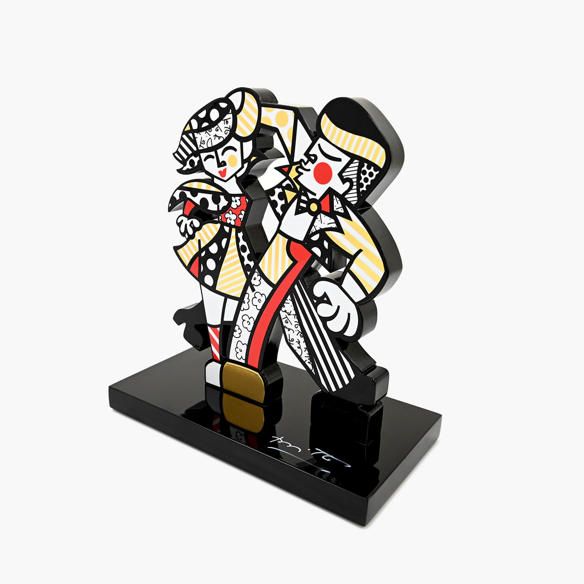 Side profile of hand signed Lets Dance contemporary art sculpture by Romero Britto