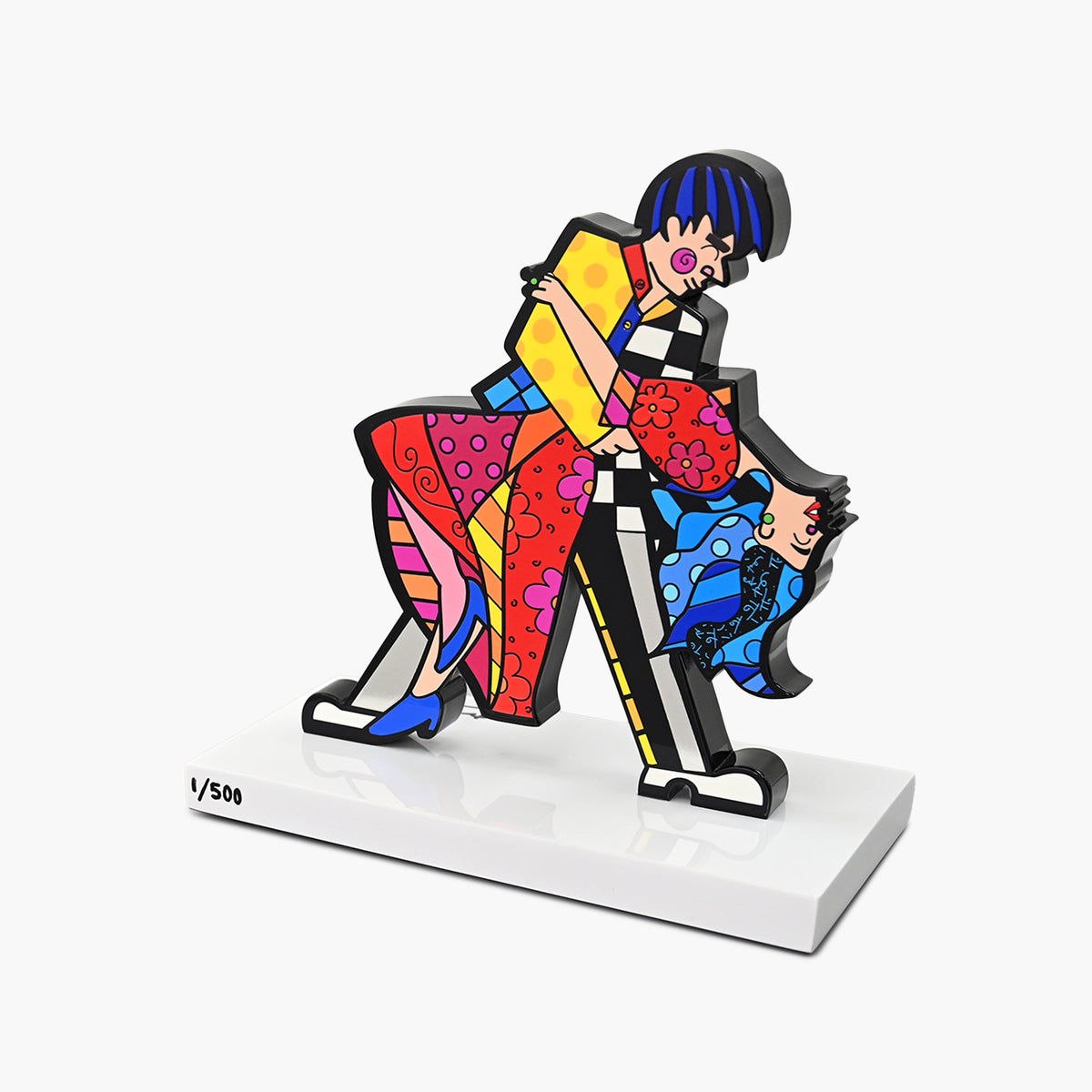 Side profile of hand signed True Love contemporary art sculpture by Romero Britto