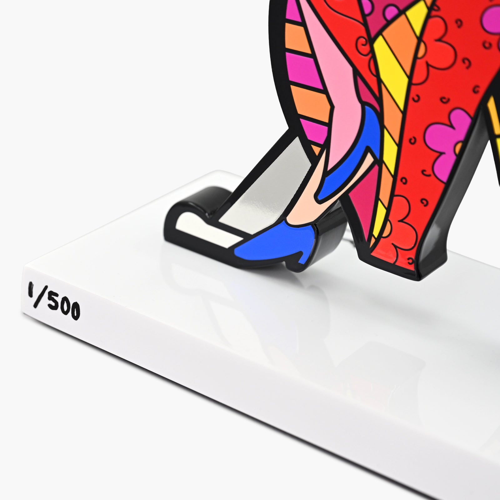 Close-up detail of Romero Britto True Love fine art sculpture showing texture and color