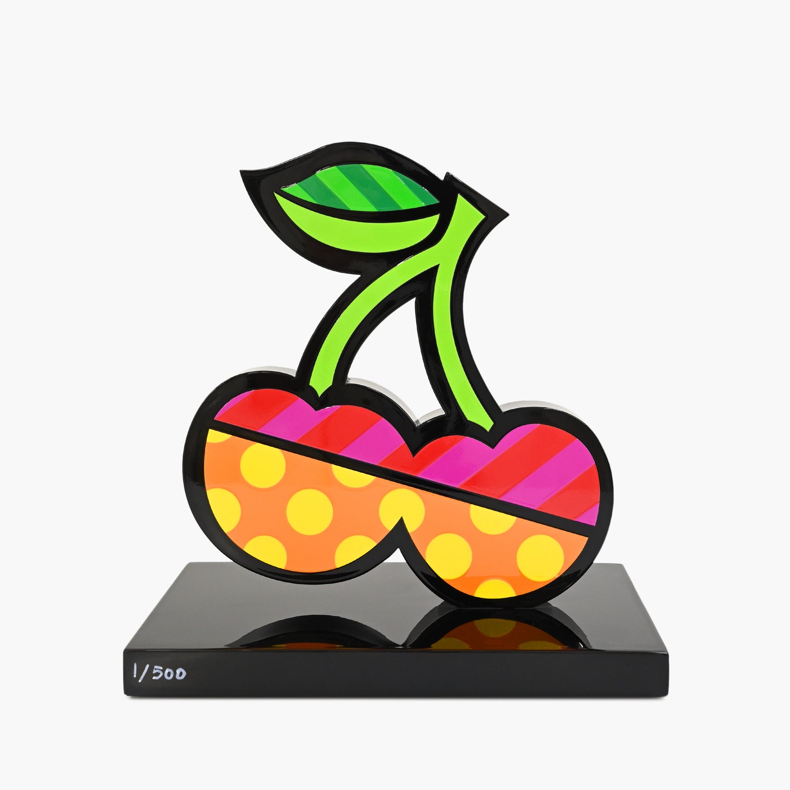Back view of Romero Britto Cherries limited edition fine art sculpture
