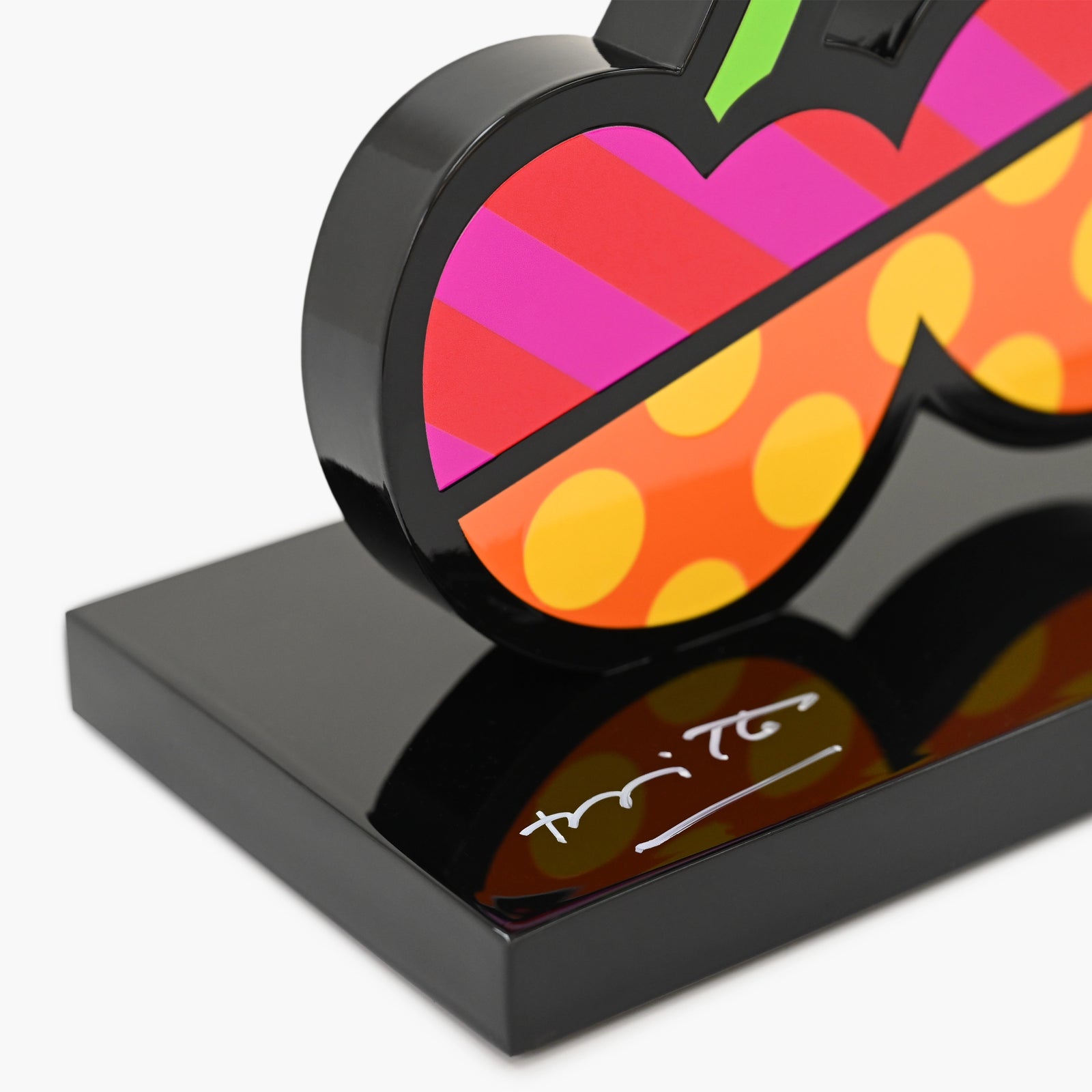Hand signed signature on limited edition Cherries sculpture by Romero Britto
