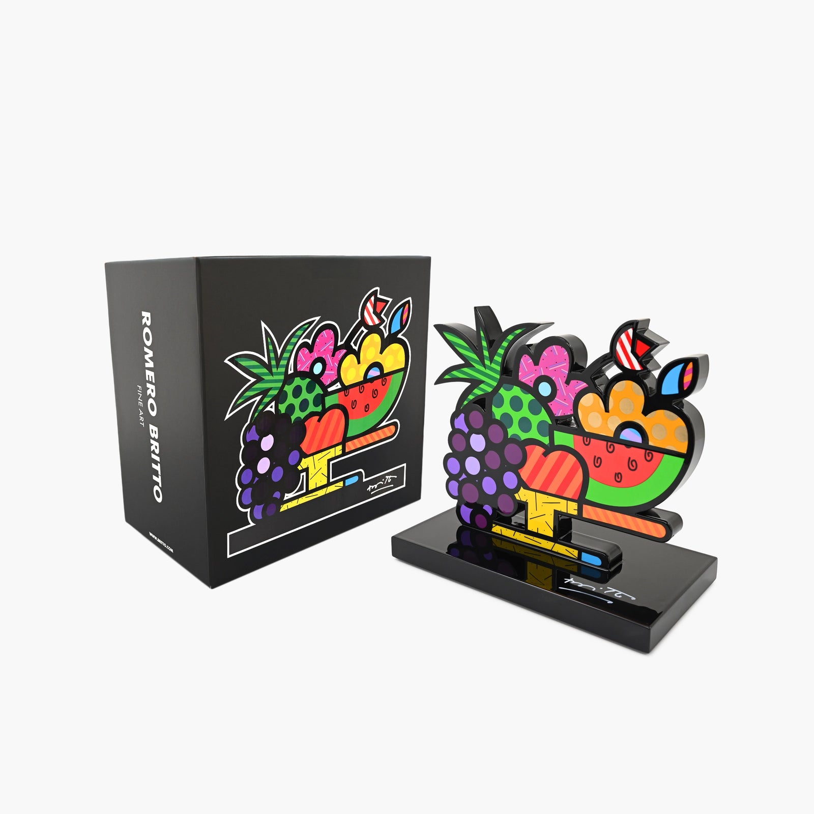 Romero Britto Fruit Bowl sculpture with original packaging and Certificate of Authenticity
