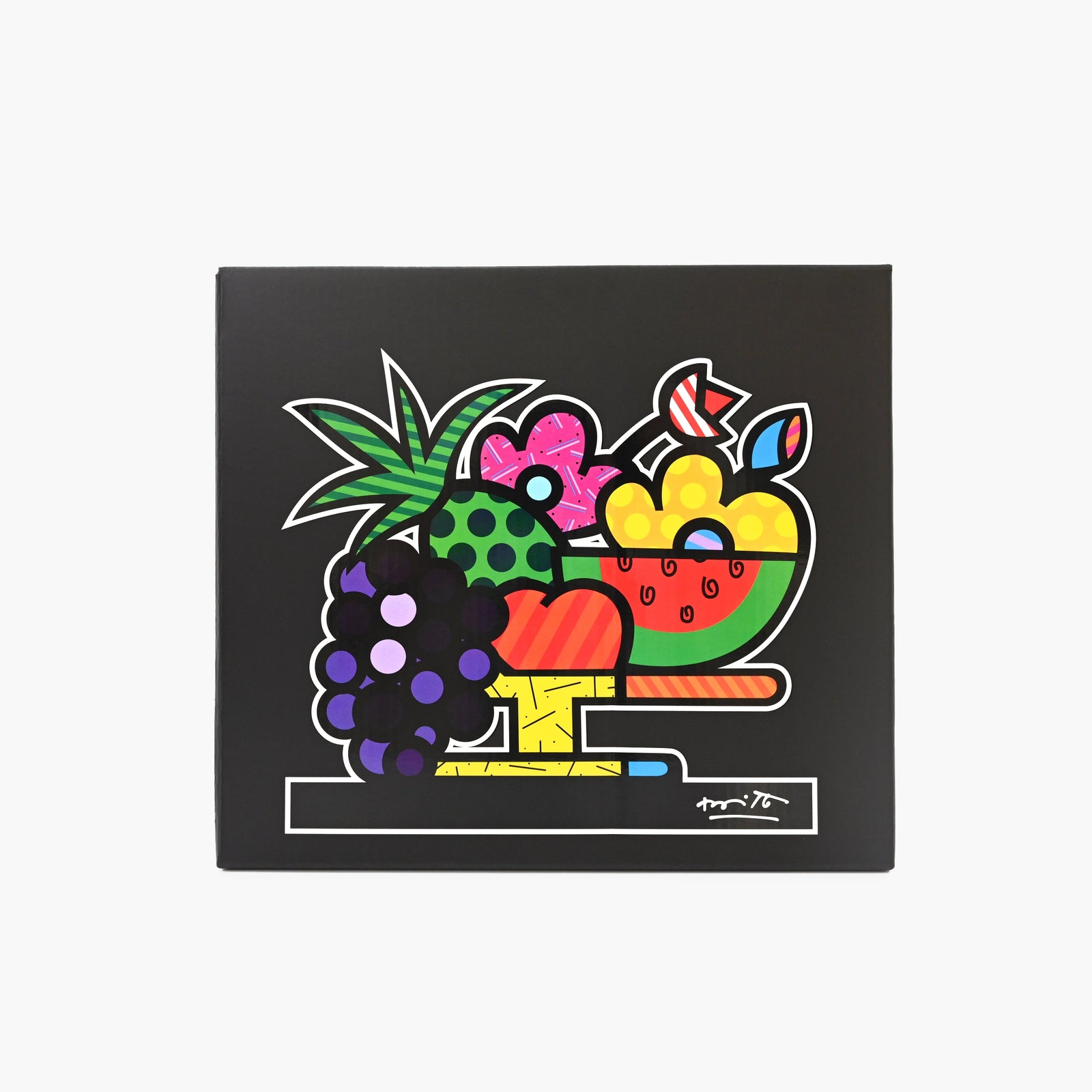 Original Romero Britto Studio packaging for Fruit Bowl limited edition sculpture