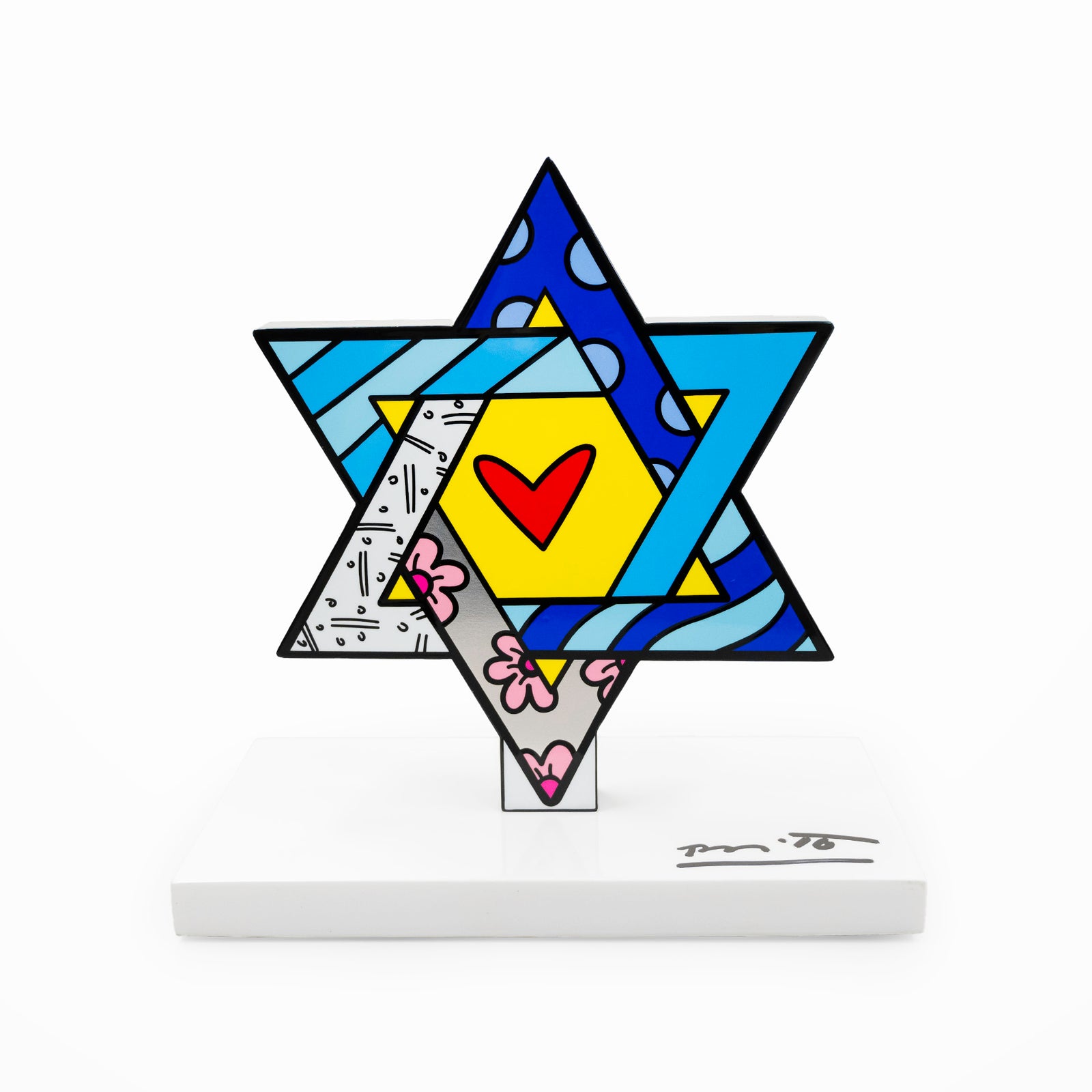 Romero Britto star of david white base  colorful pop art design
