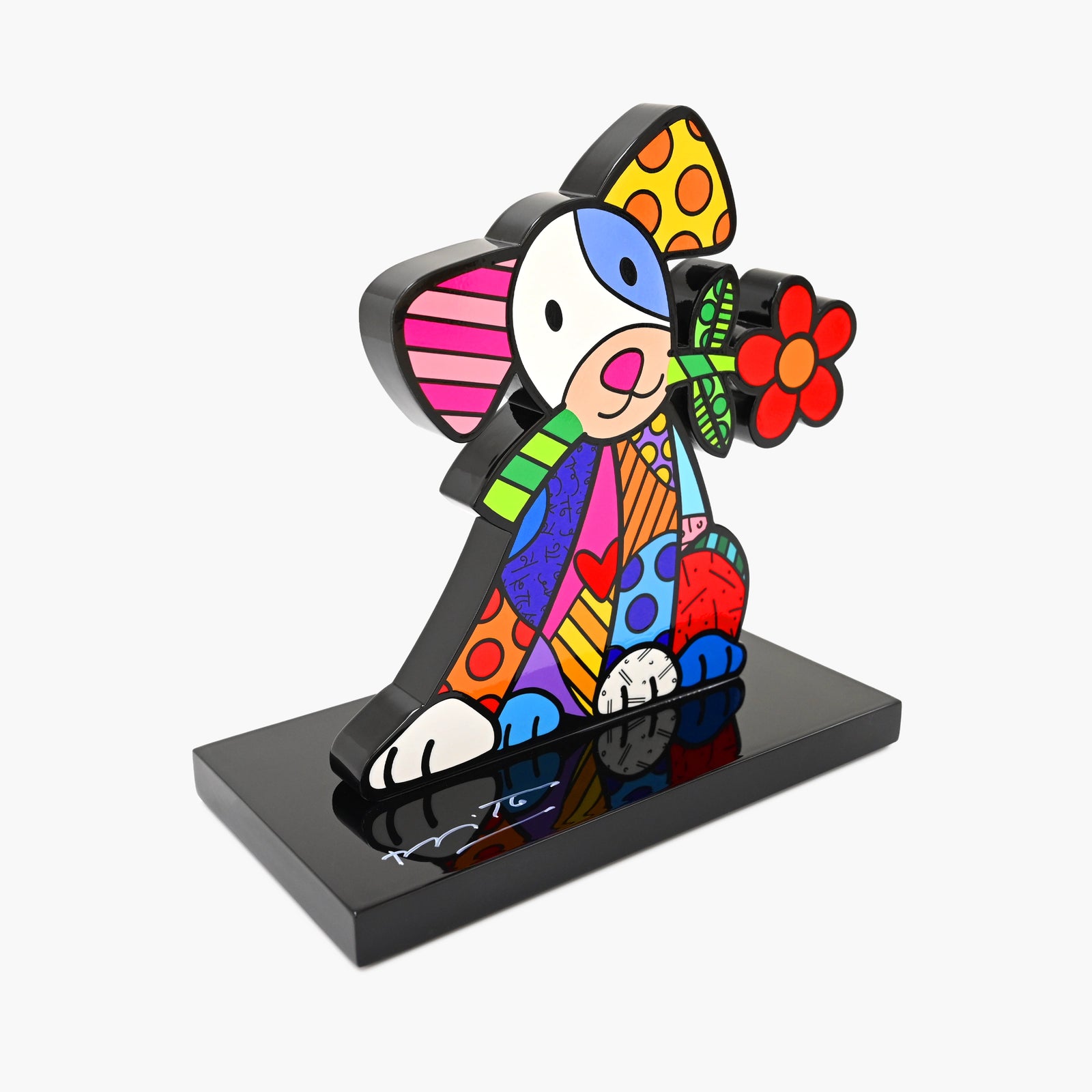 Side profile of hand signed Lovely Dog contemporary art sculpture by Romero Britto