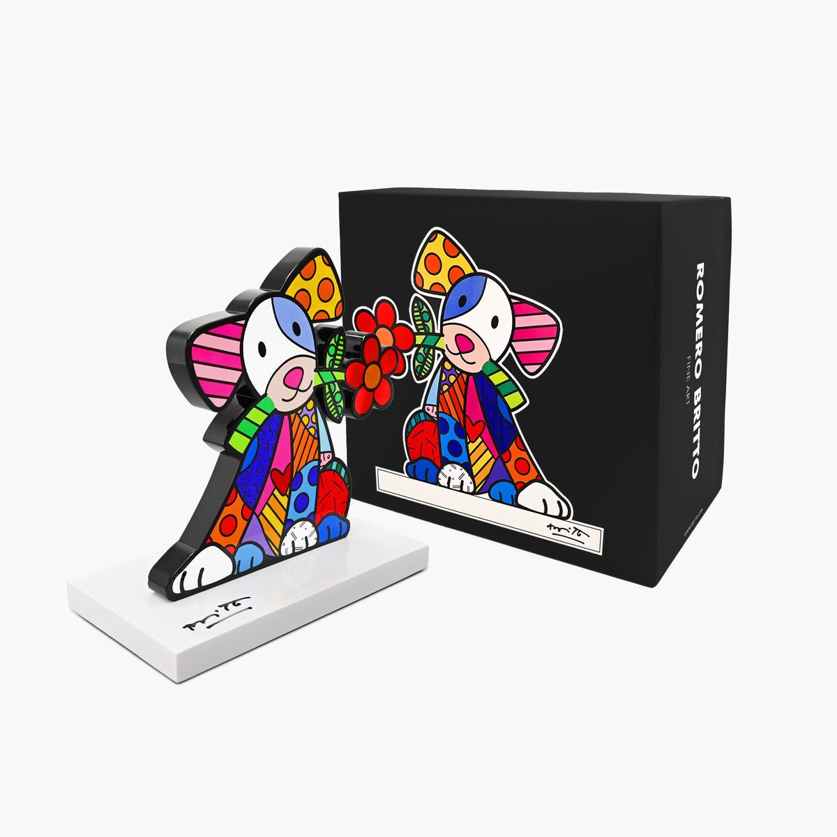 Romero Britto Lovely Dog sculpture with original packaging and Certificate of Authenticity