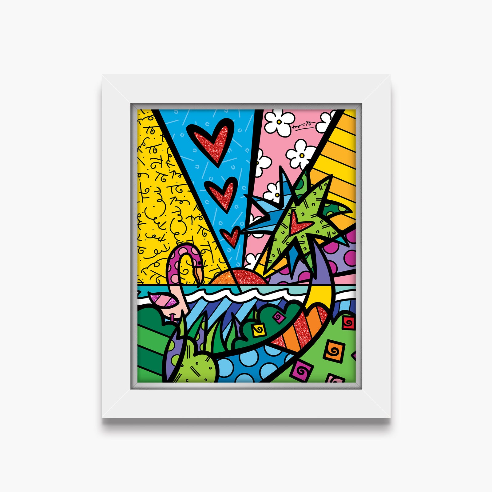 Romero Britto tropical paradise limited edition print  contemporary pop art piece