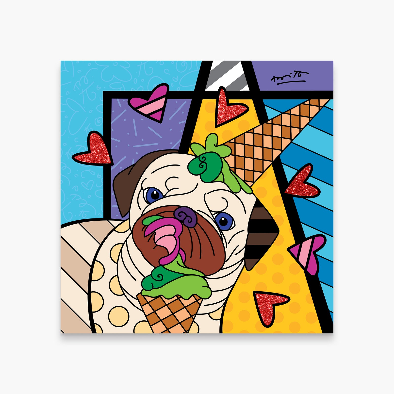 Romero Britto pistachio limited edition print  colorful pop art design