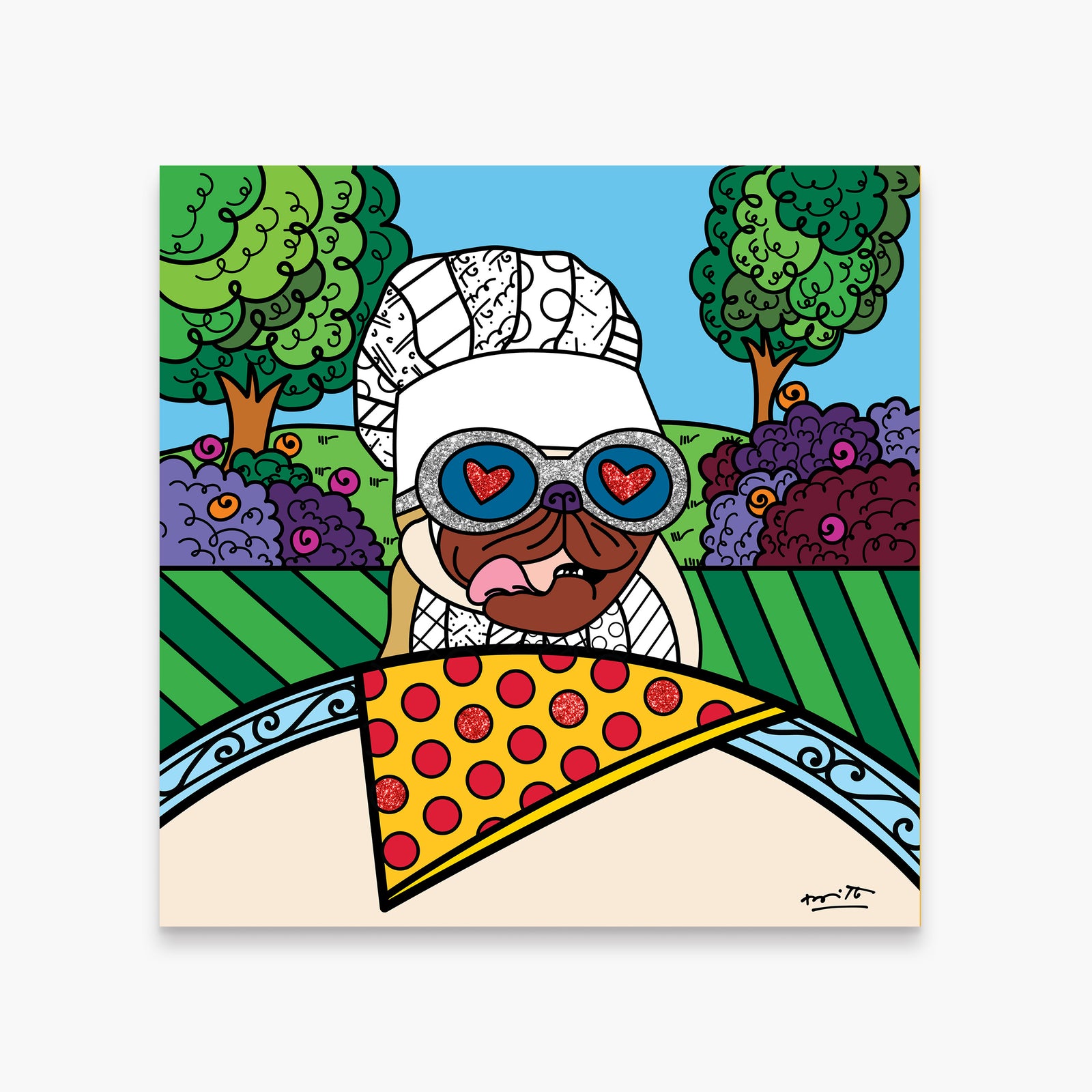 Romero Britto pepperoni limited edition print  colorful pop art design