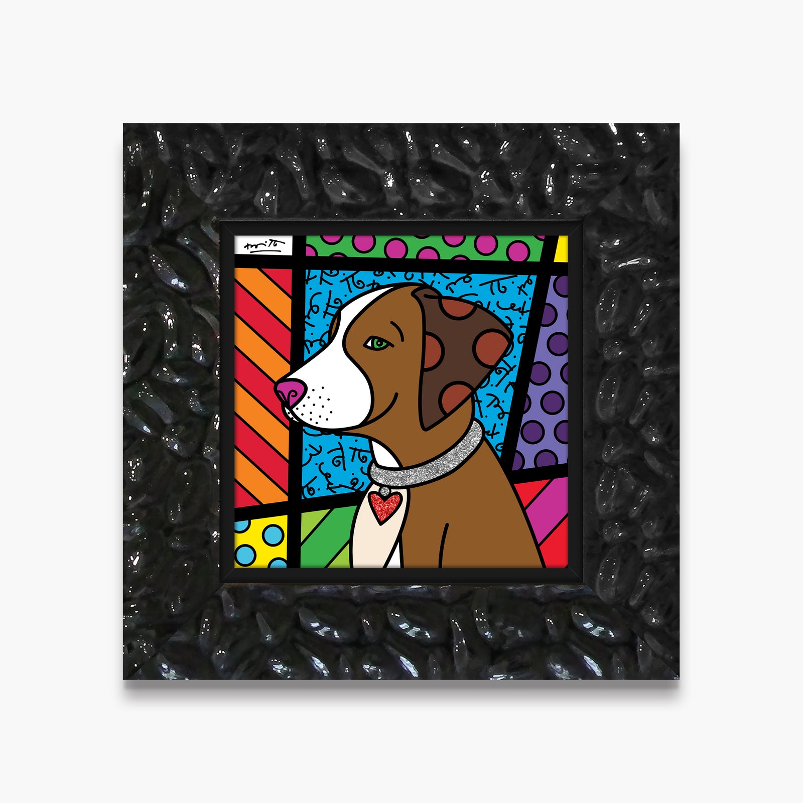 Romero Britto heart puppy limited edition print  colorful pop art design
