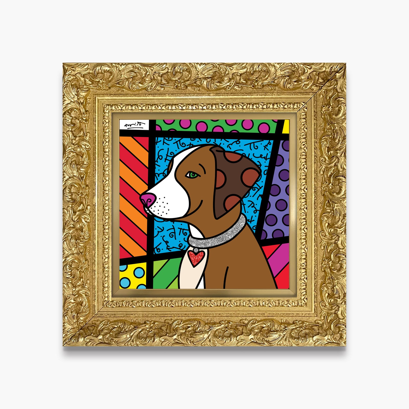Romero Britto heart puppy limited edition print  contemporary pop art piece