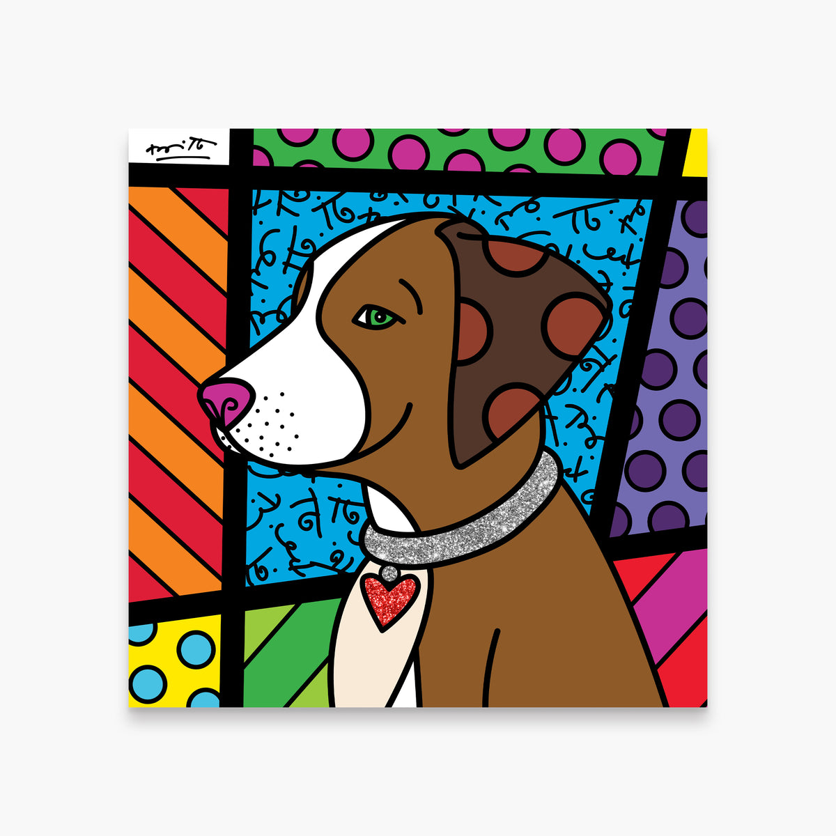 Romero Britto heart puppy limited edition print  colorful pop art design