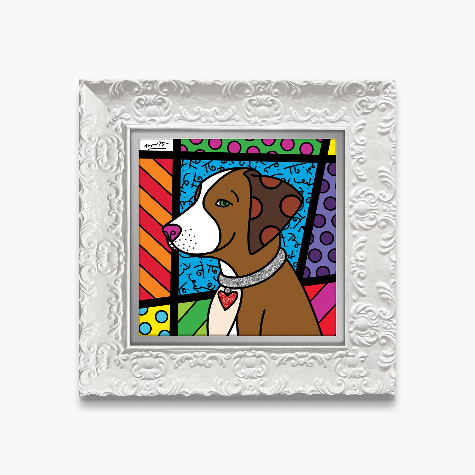 Romero Britto heart puppy limited edition print  colorful pop art design