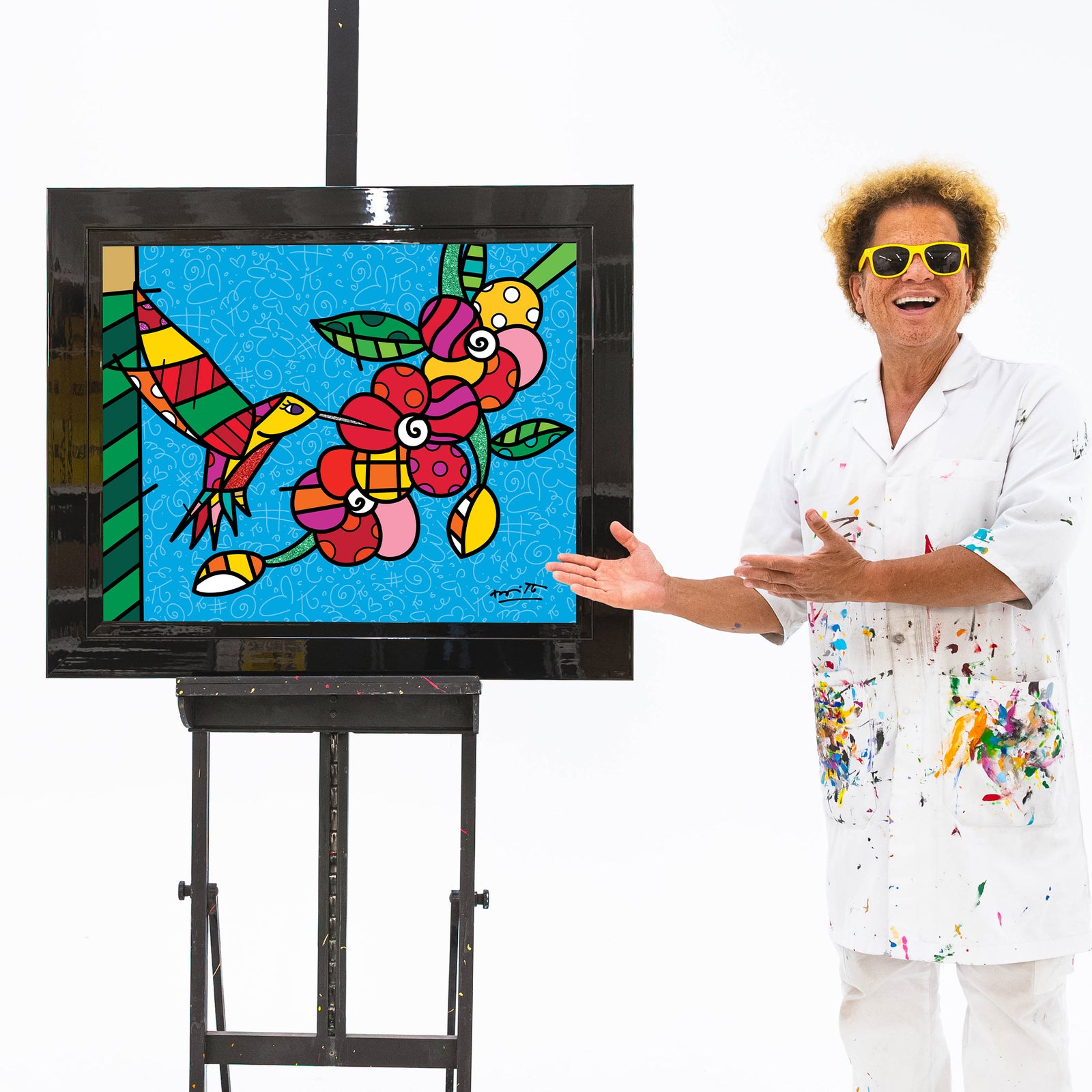 Romero Britto hummingbird limited edition print  colorful pop art design