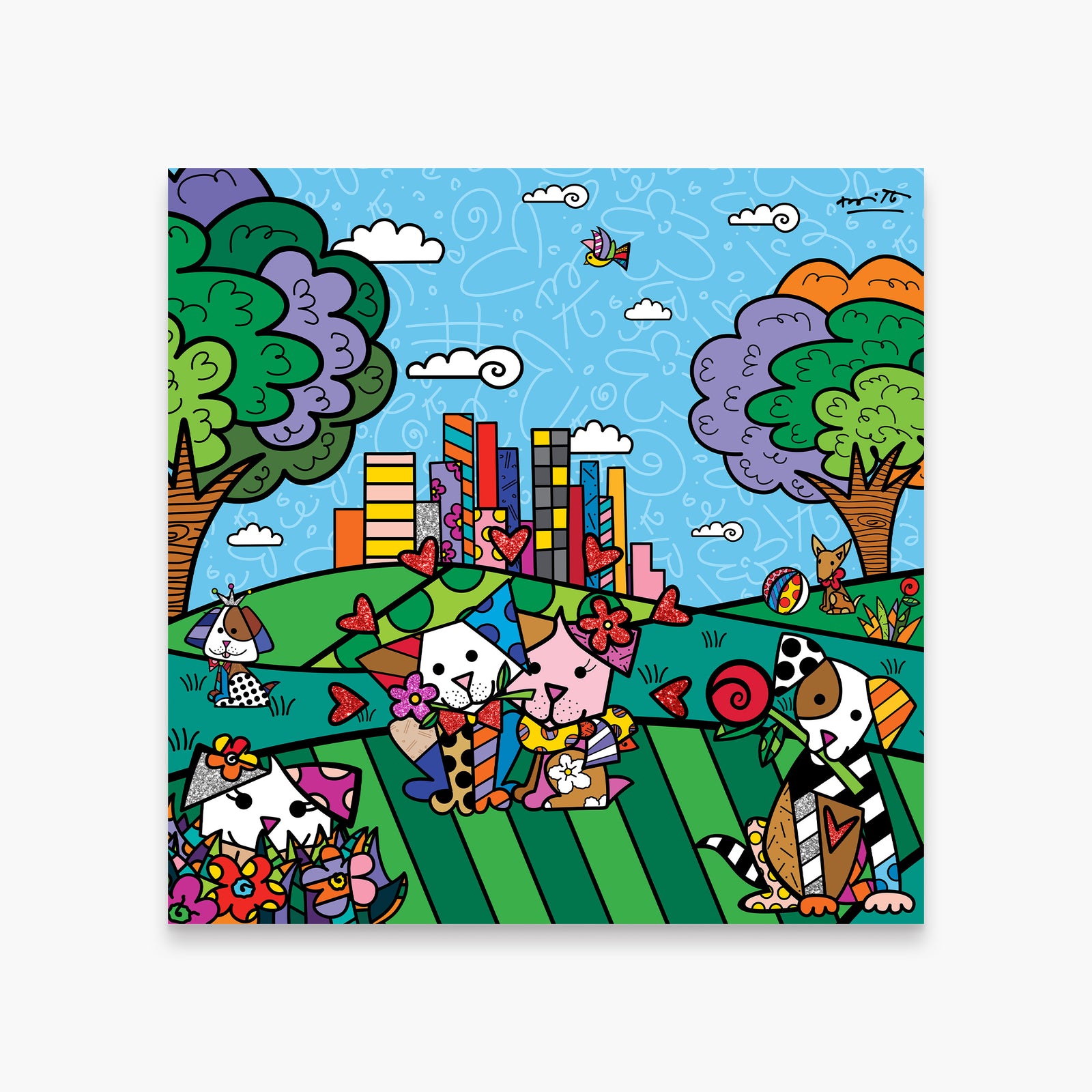 Romero Britto city park limited edition print  colorful pop art design