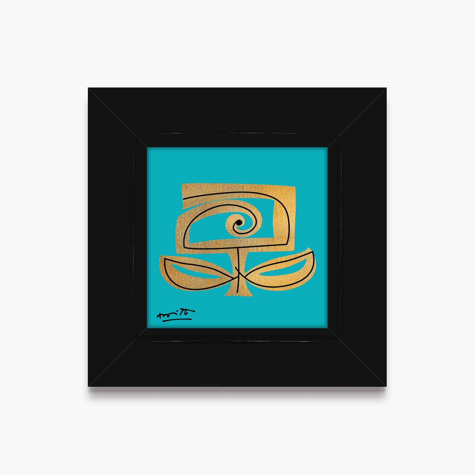 Romero Britto teal and gold limited edition  colorful pop art design