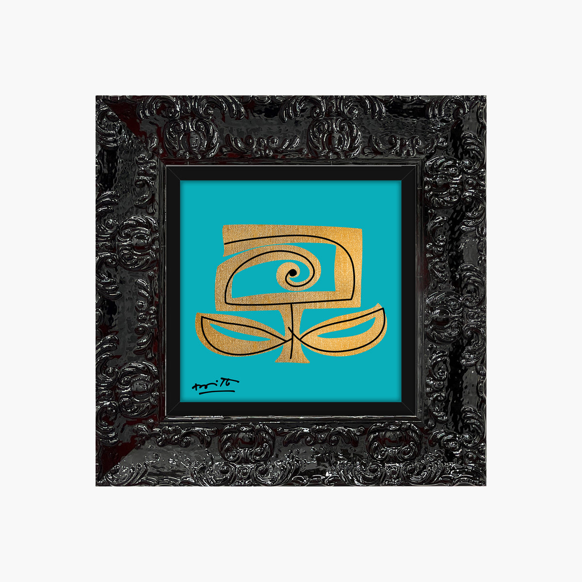 Romero Britto teal and gold limited edition  contemporary pop art piece
