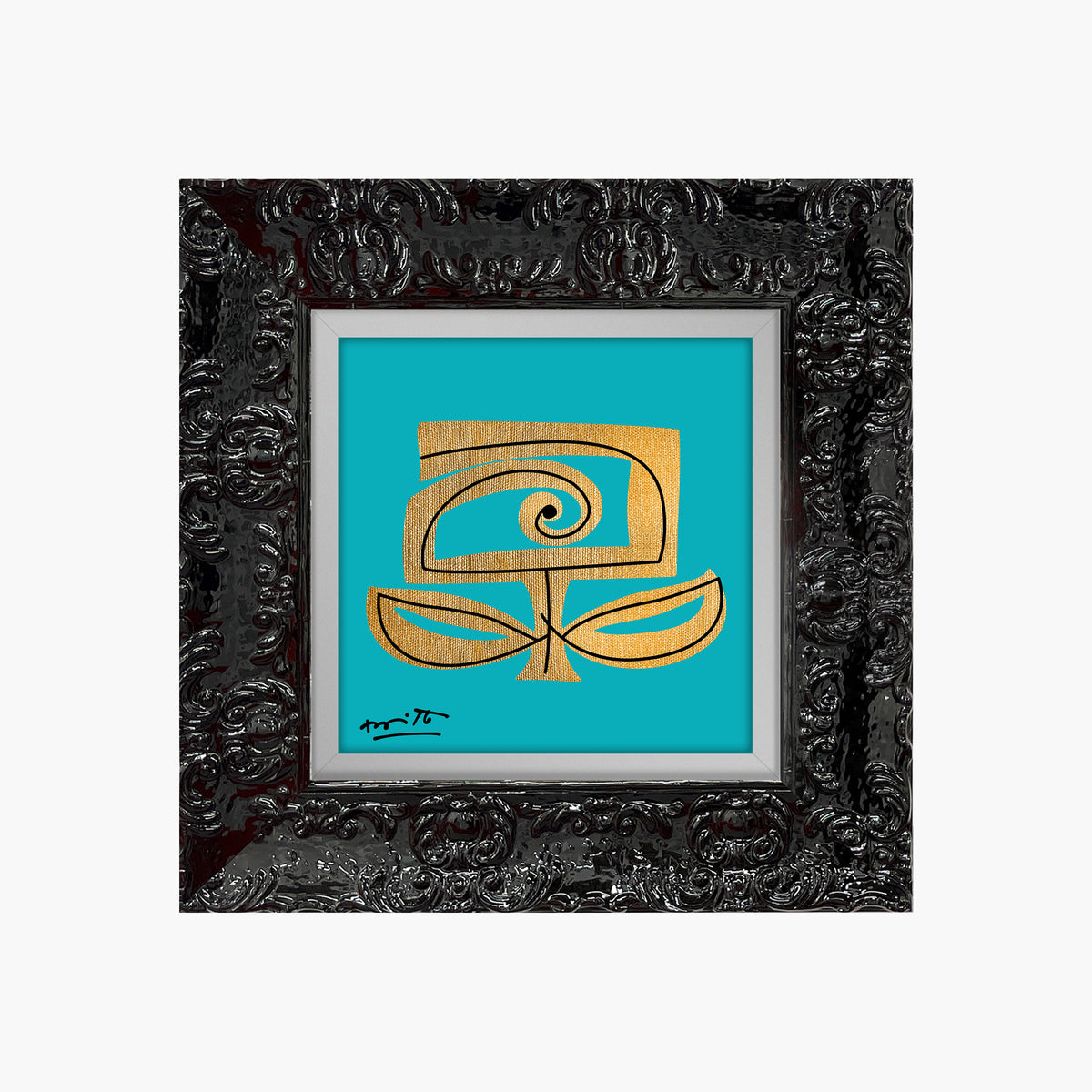 Romero Britto teal and gold limited edition  colorful pop art design