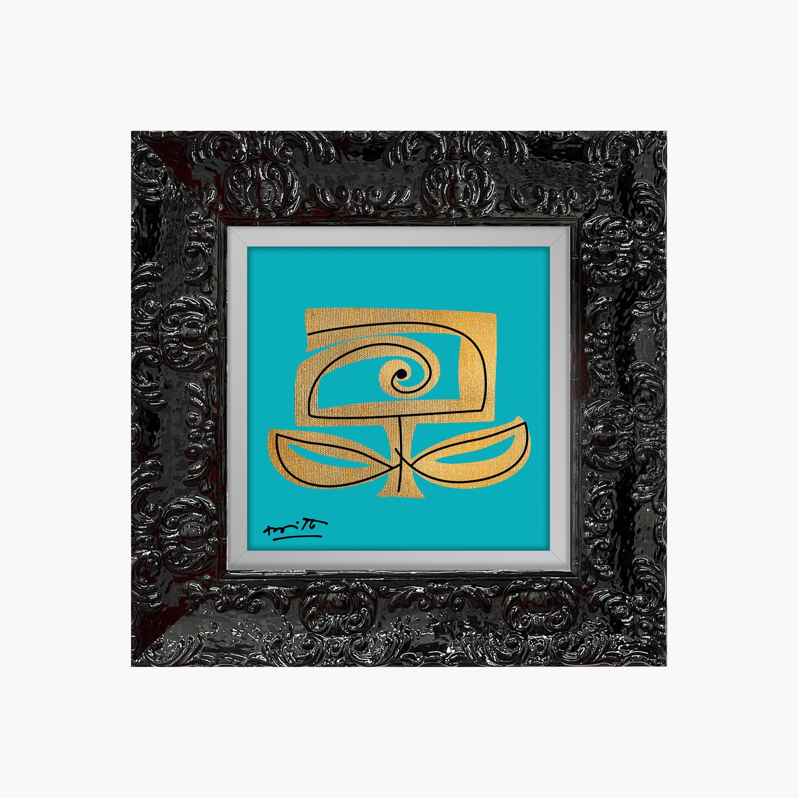 Romero Britto teal and gold limited edition  colorful pop art design