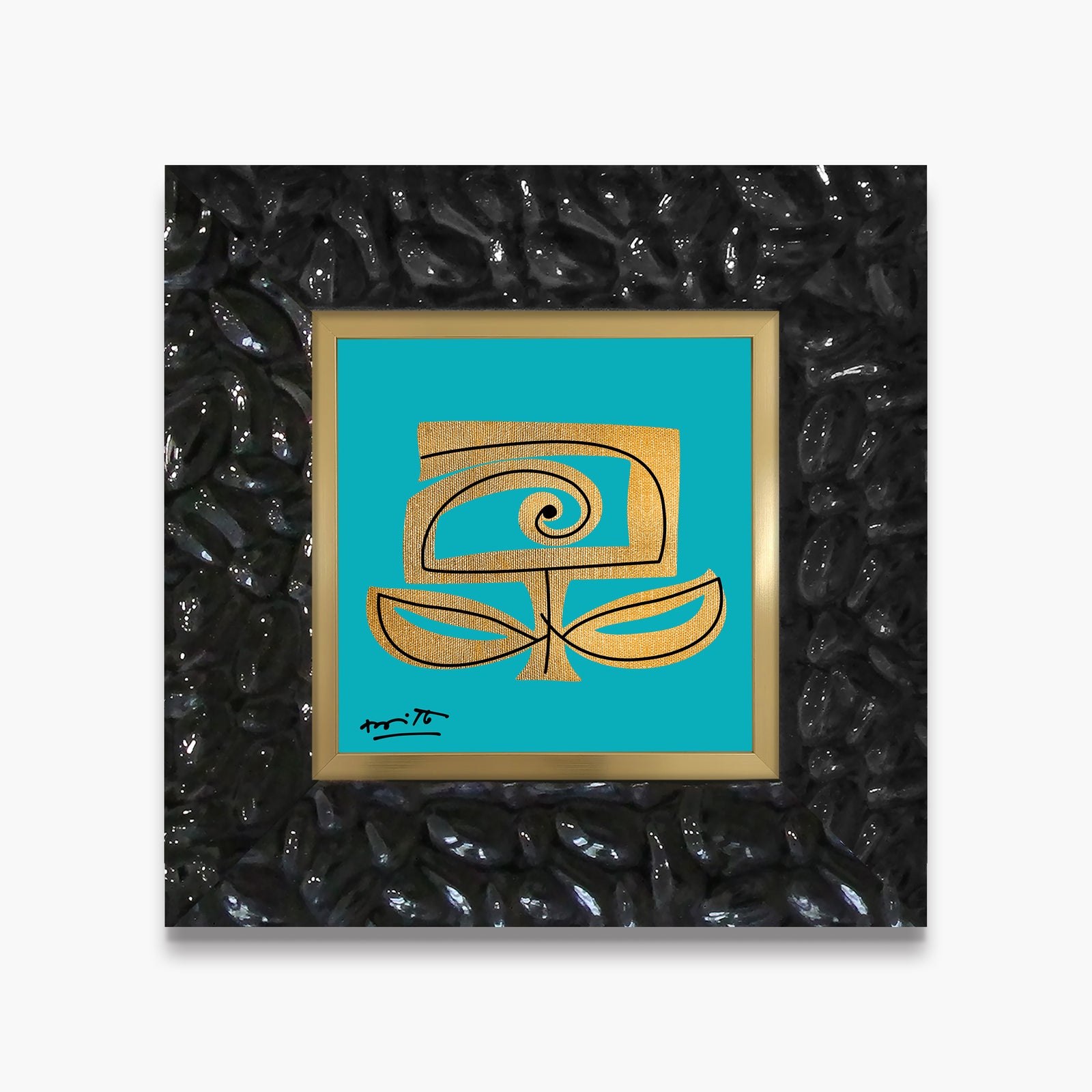 Romero Britto teal and gold limited edition  colorful pop art design