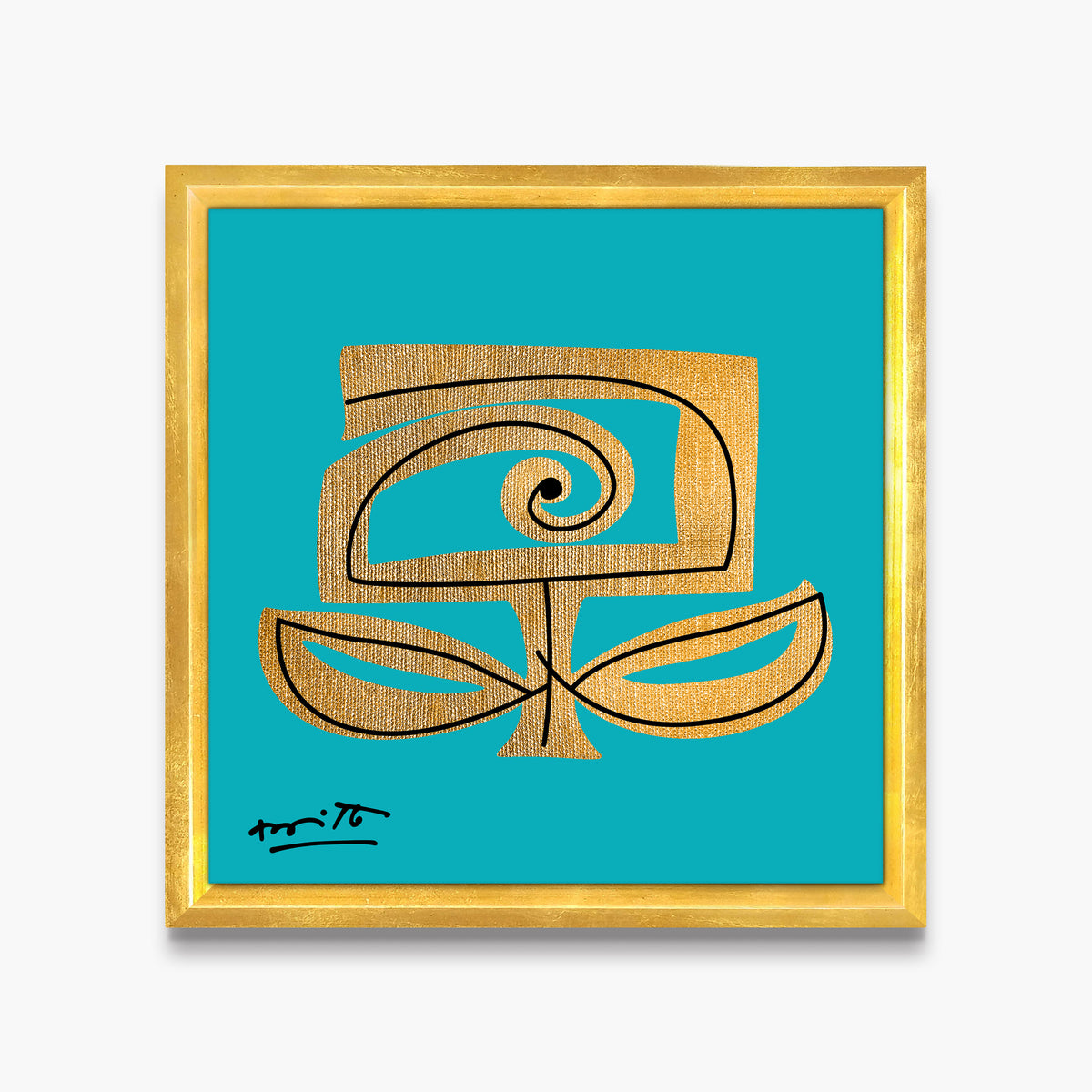 Romero Britto teal and gold limited edition  contemporary pop art piece