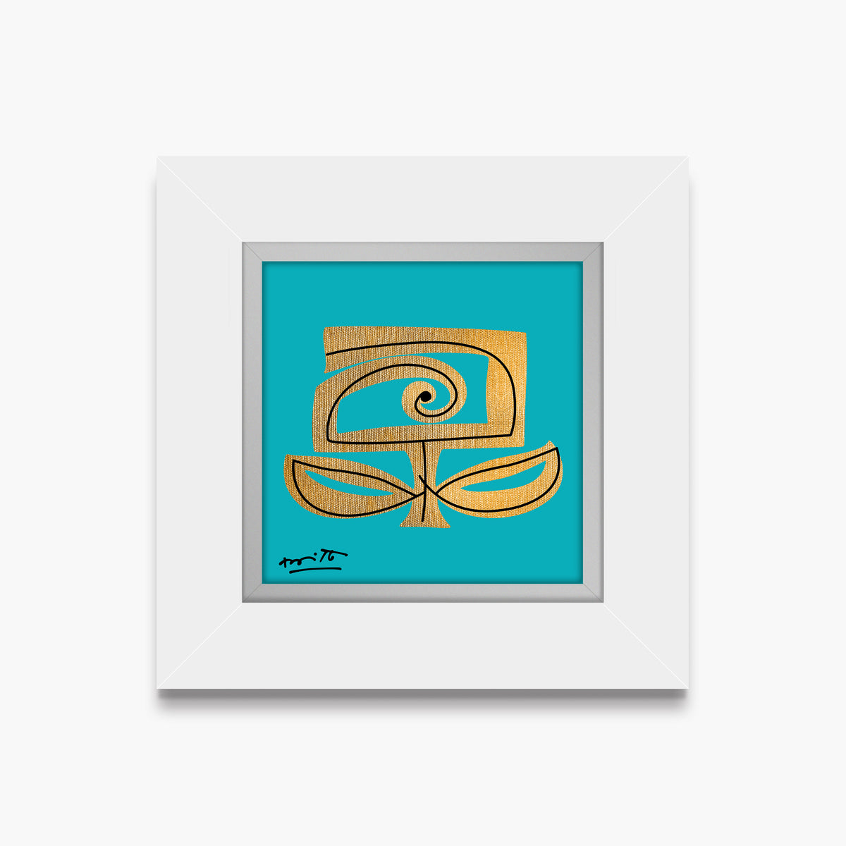 Romero Britto teal and gold limited edition  contemporary pop art piece