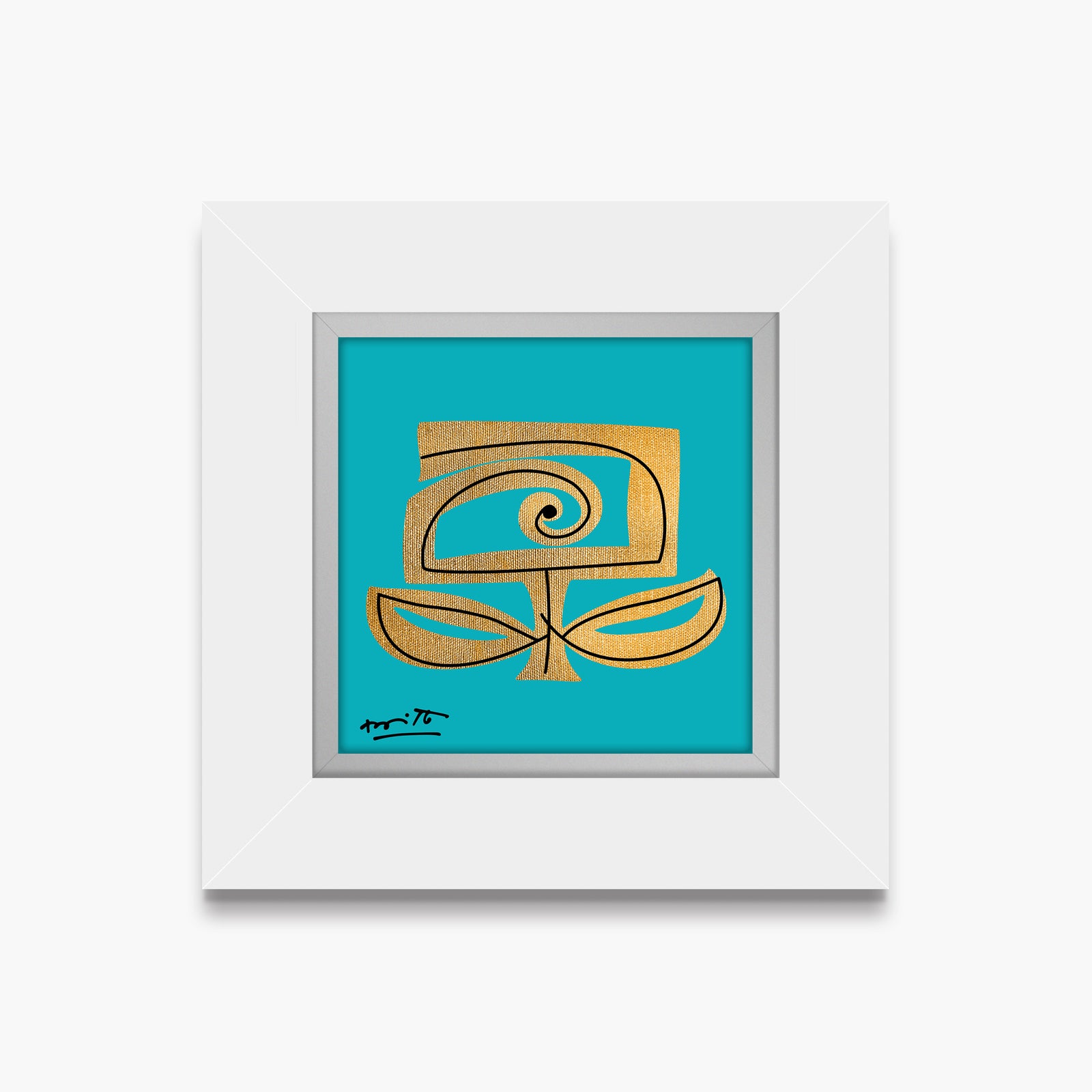 Romero Britto teal and gold limited edition  contemporary pop art piece