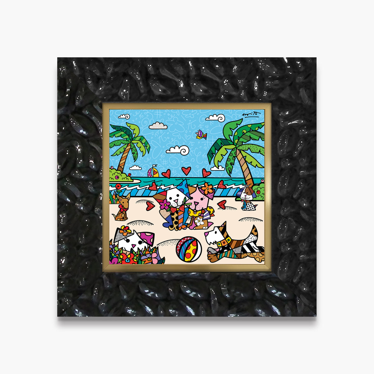 Romero Britto palm beach dogs limited edition  contemporary pop art piece