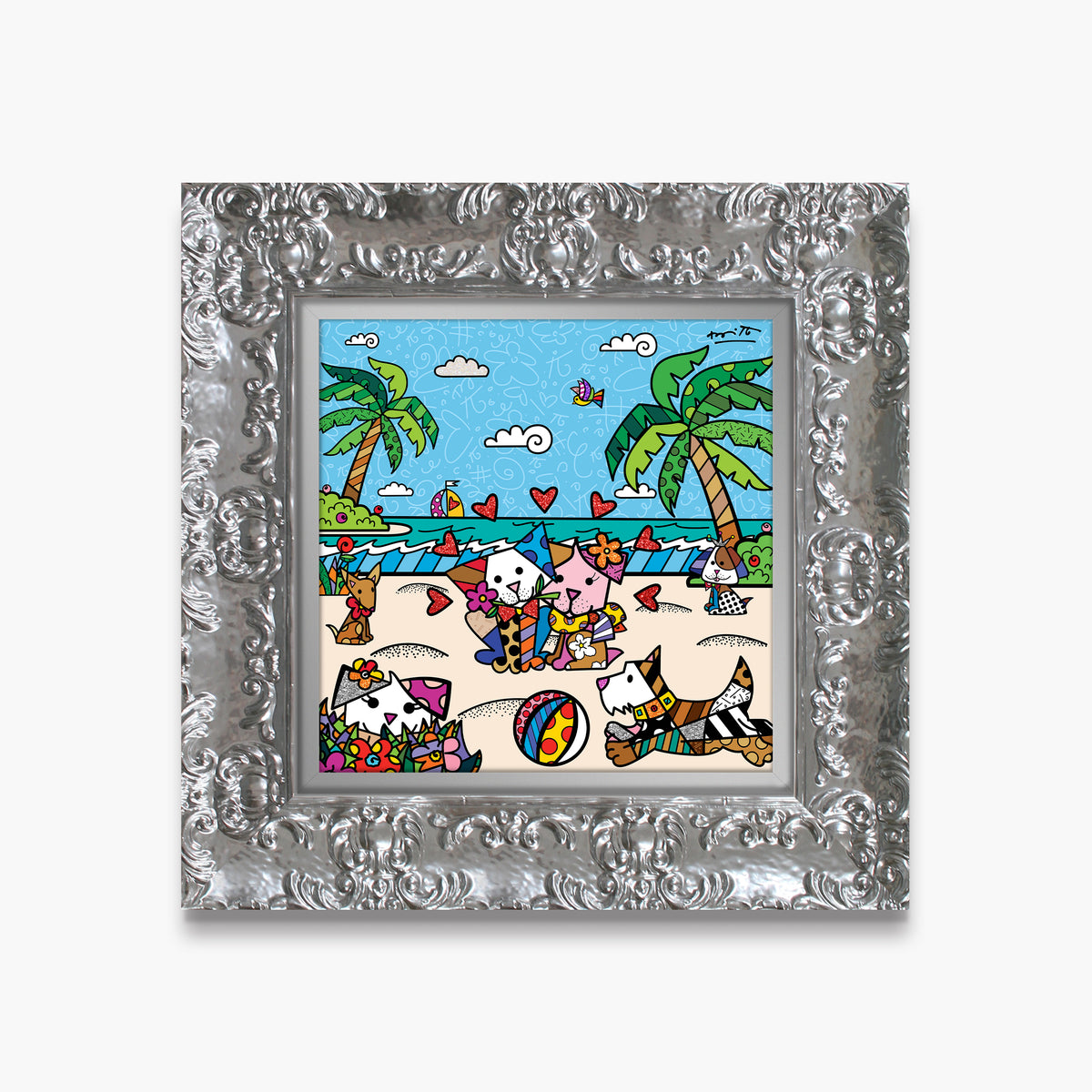 Romero Britto palm beach dogs limited edition  contemporary pop art piece