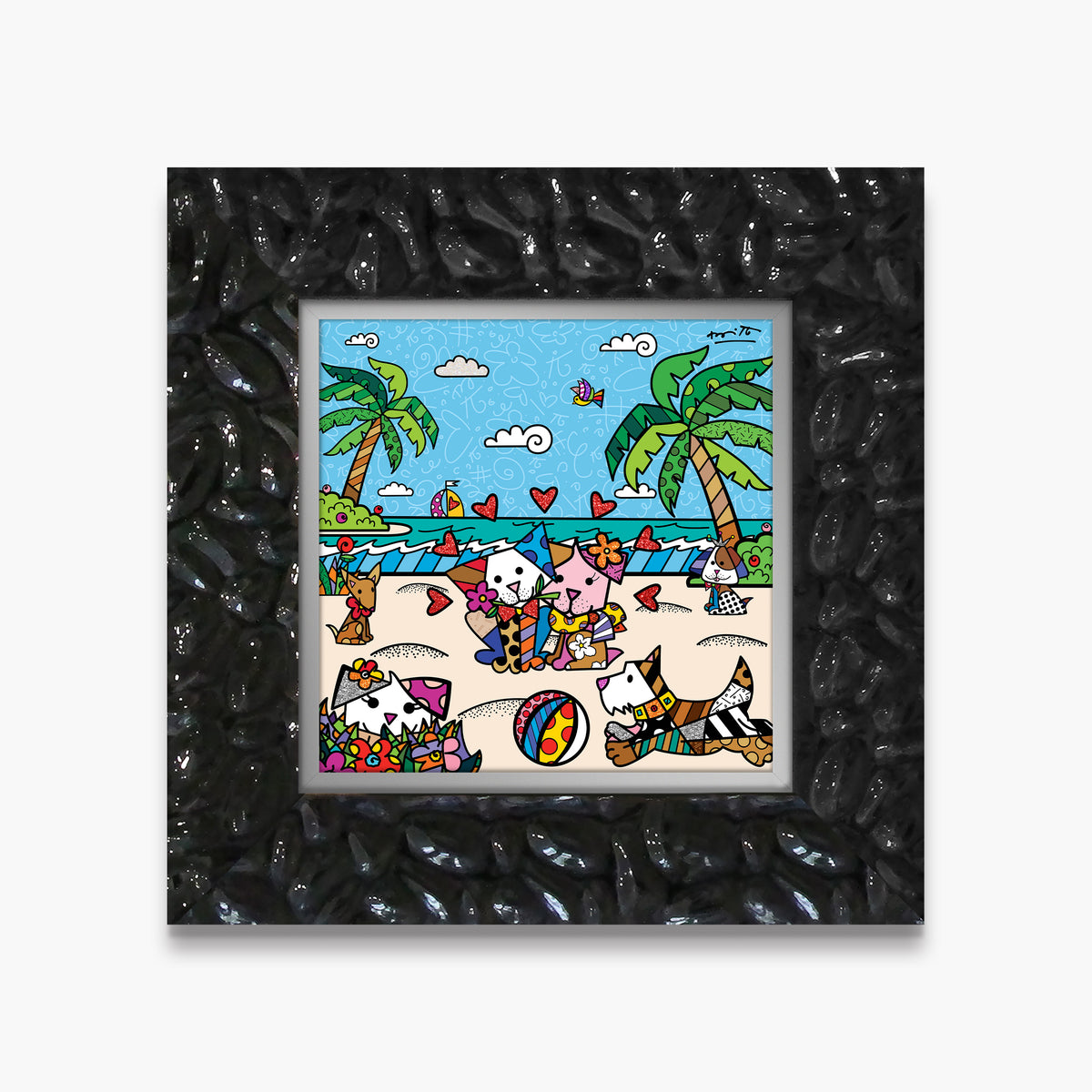 Romero Britto palm beach dogs limited edition  contemporary pop art piece
