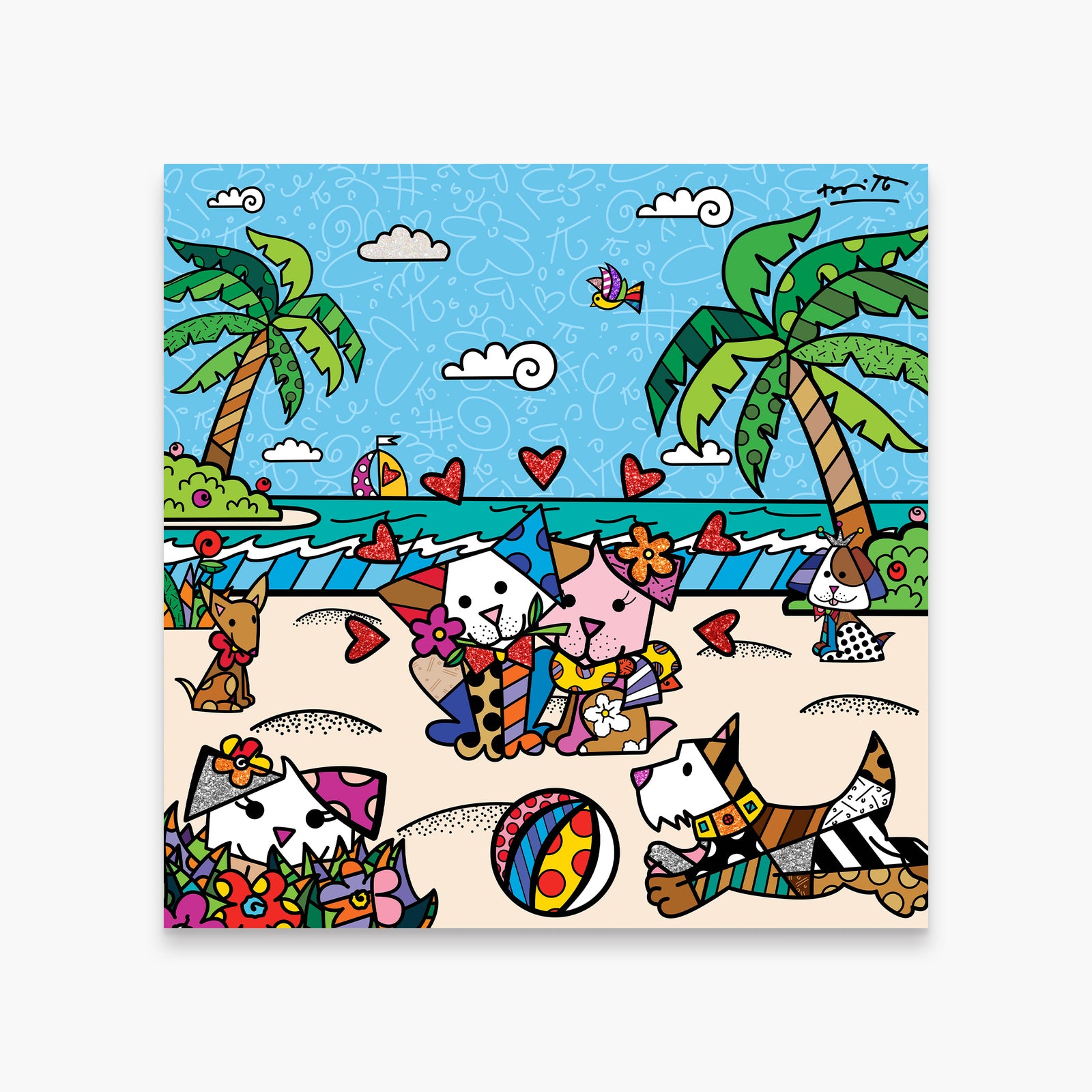 Romero Britto palm beach dogs limited edition  colorful pop art design