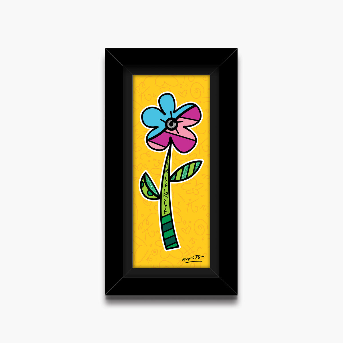 Romero Britto yellow hibiscus limited edition print  colorful pop art design