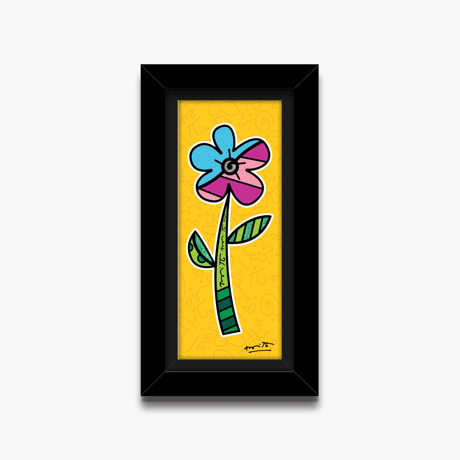 Romero Britto yellow hibiscus limited edition print  colorful pop art design