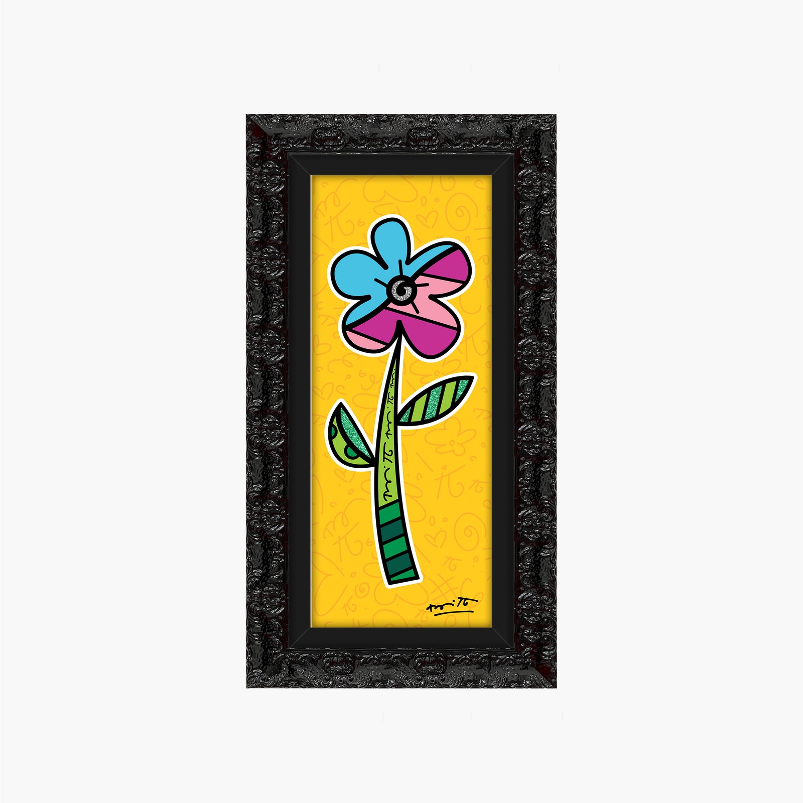 Romero Britto yellow hibiscus limited edition print  contemporary pop art piece