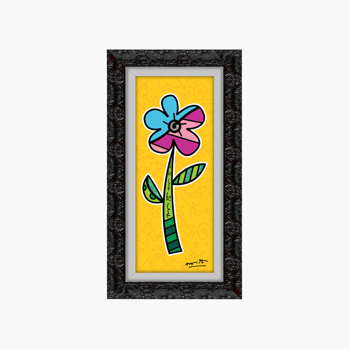 Romero Britto yellow hibiscus limited edition print  colorful pop art design