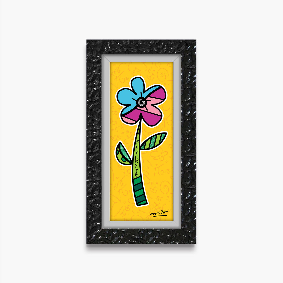 Romero Britto yellow hibiscus limited edition print  contemporary pop art piece