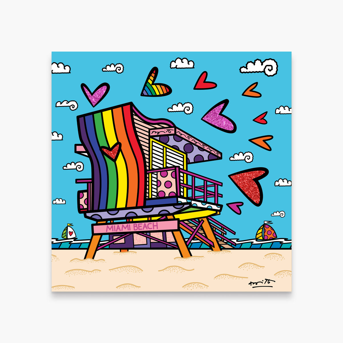 Romero Britto miami beach pride limited edition  colorful pop art design